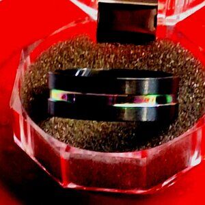 Women Men 8mm Stainless Steel Black Rainbow Band.